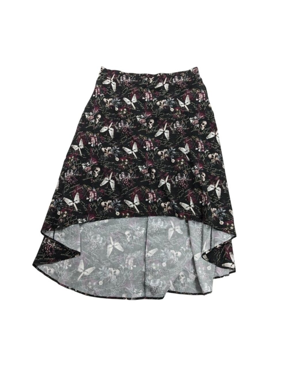 Thorn & Fable Goth High Low Skirt Skull Floral Script Romantic Whimisgoth Plus 2